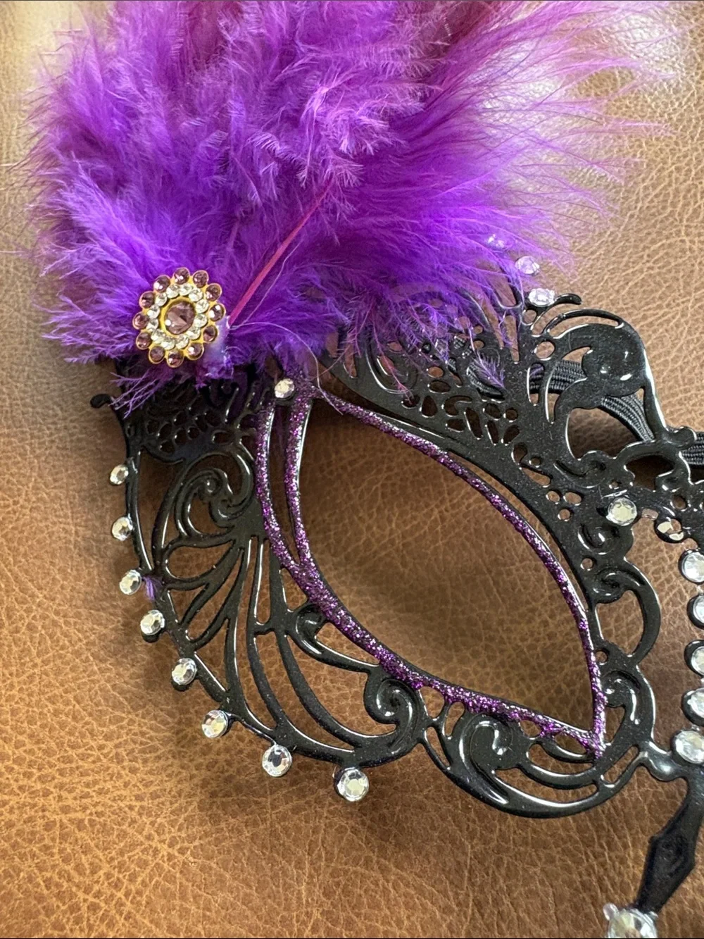 Women's Black and Purple Feather Masquerade Mask
